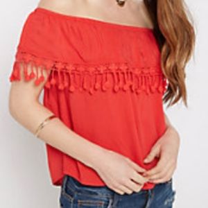NWOT - Red Crochet Flounce Off-Shoulder Top